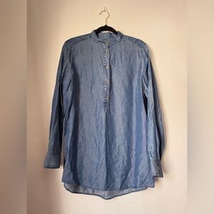 Michael Kors Blue Button Down Shirt with Mandarin Collar